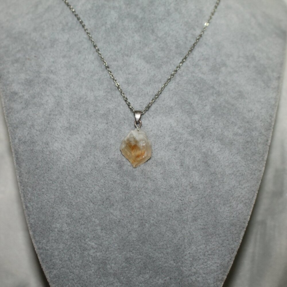 Raw Citrine Crystal Pendant Necklace – Silver Chain - Picture 4 of 4